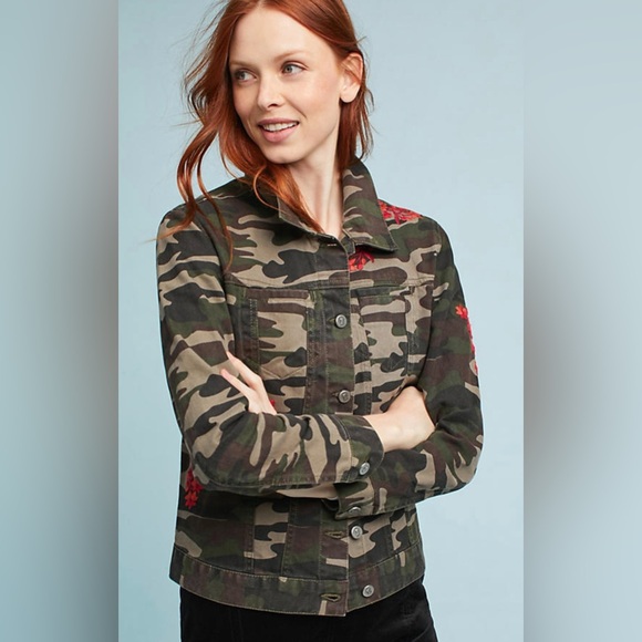Pilcro Green Camouflage Utility Jacket with Red Accents - Picture 2 of 6